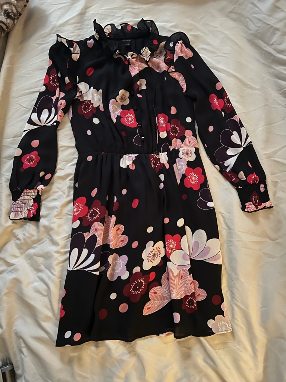 Ann Taylor Black Dress with Red Floral Detail